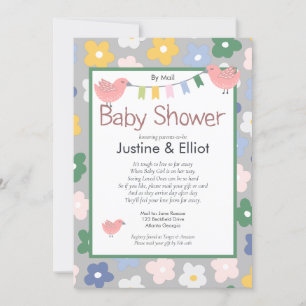 Invitation Par les fleurs et les oiseaux Baby shower des fill