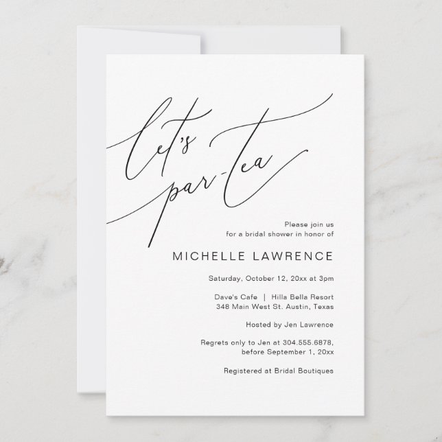 Invitation Par-tea, fête de la Fête des mariées (Devant)