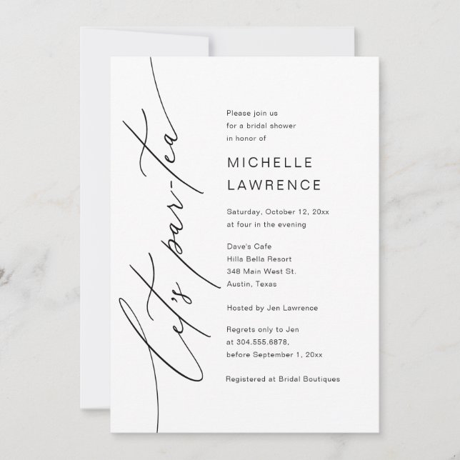 Invitation Par-tea, fête de la Fête des mariées (Devant)