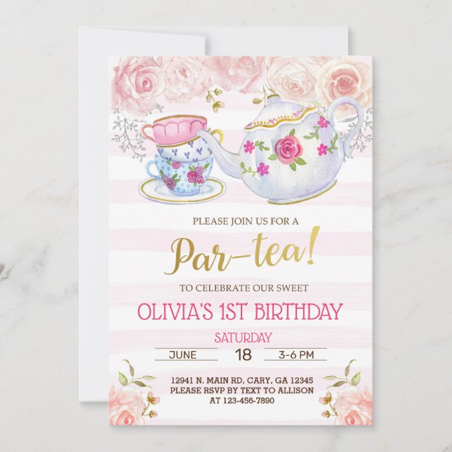 Invitation Par-tea, par tea girl anniversaire invitation. (Devant)
