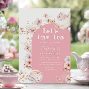 Invitation Par-tea Pink Boho Floral Birthday Tea Party