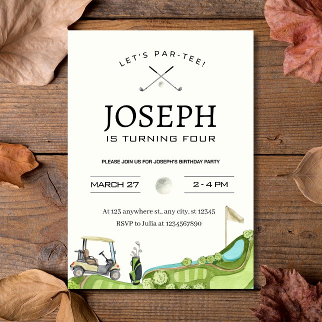 Invitation Par-Tee ! Golf Thème 4ème anniversaire (Let's Par-Tee! Golf Themed 4th Birthday Party Invitation
)