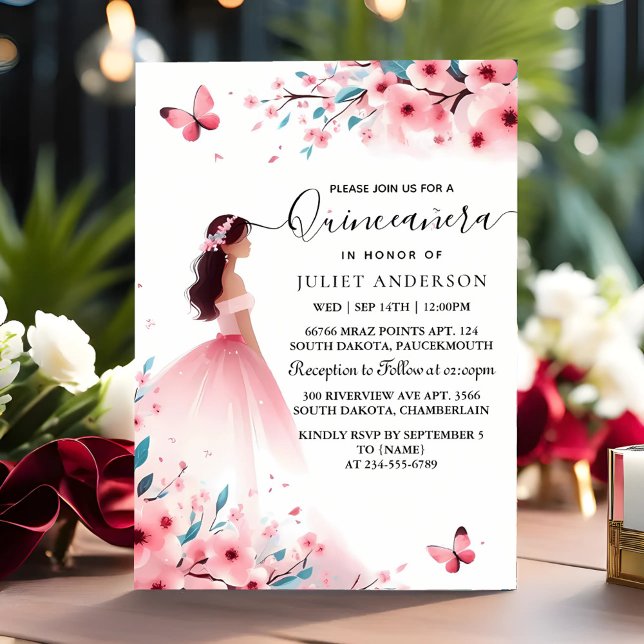 Invitation Par Wood Tree Rose Girl Cherry Blossom Quinceanera (Créateur téléchargé)