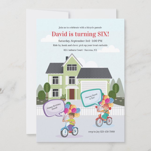 Invitation Parade cycliste d'anniversaire (Devant)