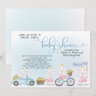 Invitation Parade de Bunny Bleu Cute Drive À Travers le Baby