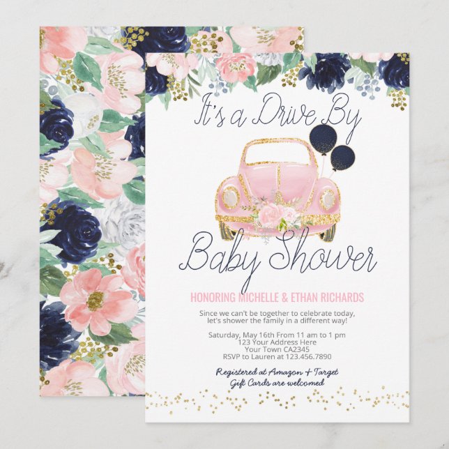 Invitation Parade De Conduite Par Baby shower (Devant / Derrière)