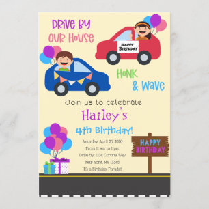 Invitation Parade de voiture Vertical Anniversaire Fête Invit
