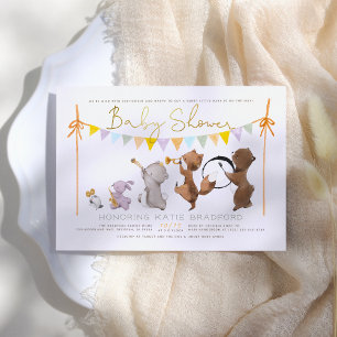 Invitation Parade des animaux des bois Baby shower neutre