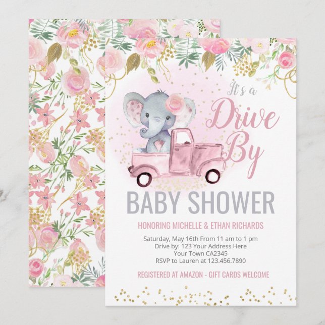 Invitation Parade des Baby showers éléphants (Devant / Derrière)