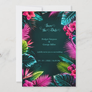 Invitation Paradis de mariage botanique néon tropical