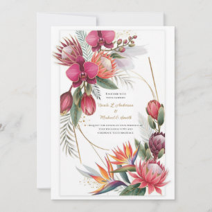 Invitation Paradis floral tropical Mariage or botanique