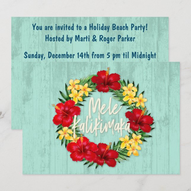 Invitation Paradis tropical Hawaiian Holiday Wreath Wood (Devant / Derrière)