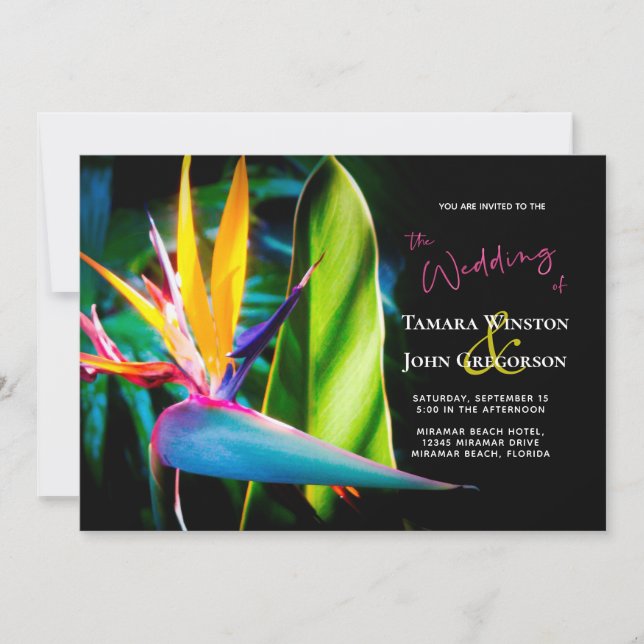 Invitation Paradis tropical oiseau floral foncé mariage sur l (Devant)