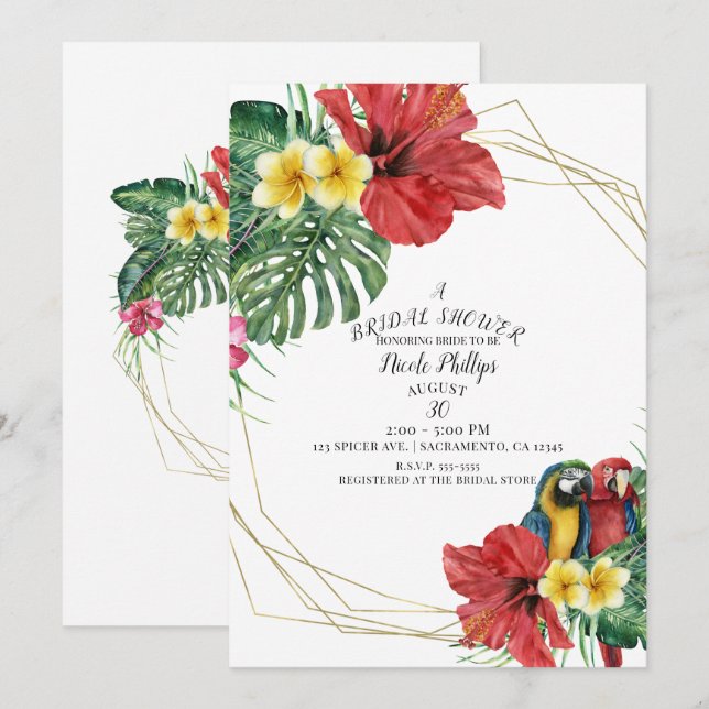 Invitation Paradis tropical Oiseaux Fête des mariées florale (Devant / Derrière)