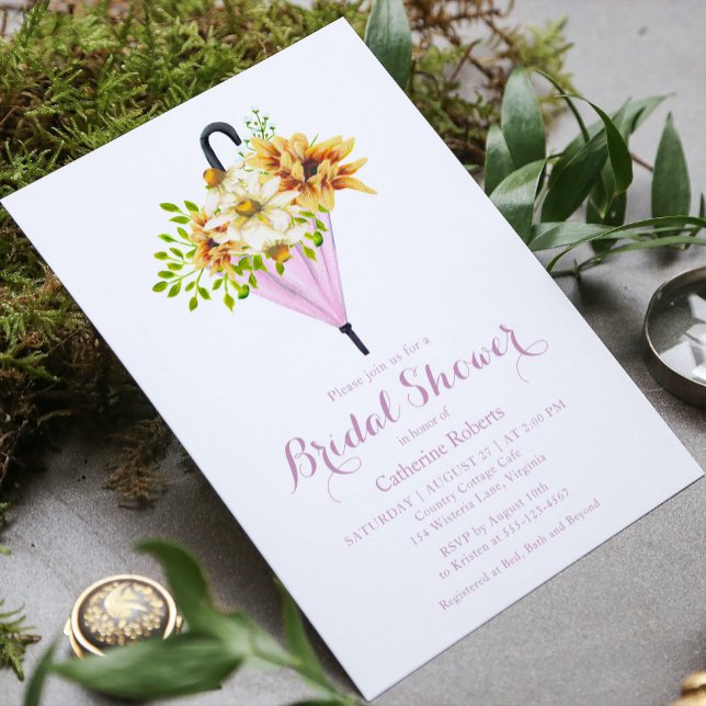 Invitation Parapluie Aquarelle Floral Tournesol Enterrement d (Créateur téléchargé)