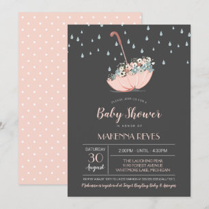 Invitation Parapluie avec Flowers Girl ou Twins Baby shower