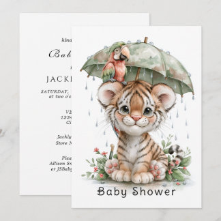Invitation Parapluie Baby Shower Tigre Perroquet