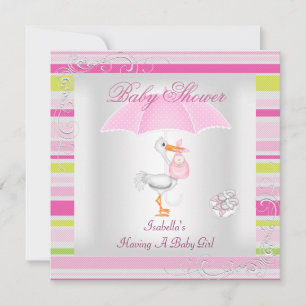 Invitation Parapluie bébé fille rose Candy Stripe Baby Shower