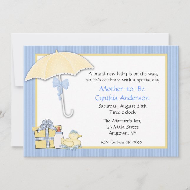 Invitation Parapluie bleu Baby shower (Devant)