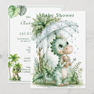 Invitation Parapluie de dinosaure pour Baby Shower thème trop
