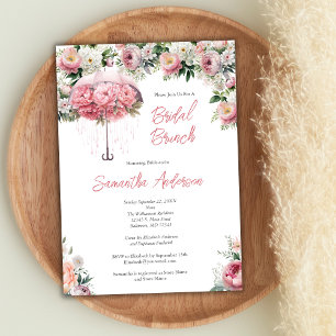 Invitation Parapluie Floral Rose et Blanc Mariage Brunch