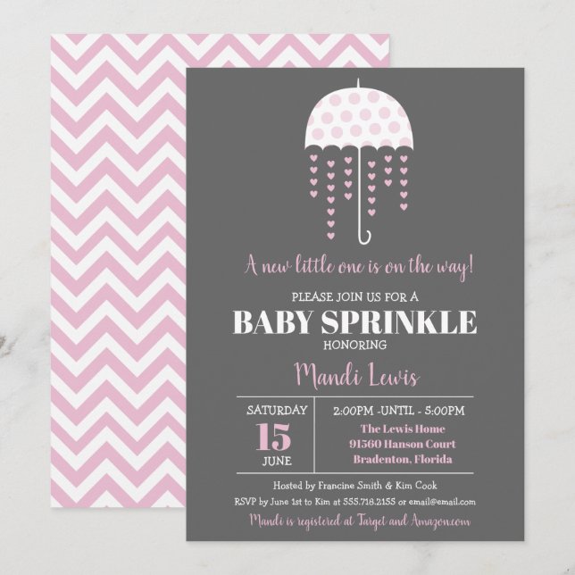 Invitation Parapluie mignonne Pink Baby Sprinkel ou Baby show (Devant / Derrière)