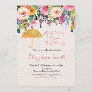Invitation Parapluie Or Douche d'avril Apporter mai Fleurs