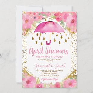 Invitation Parapluie Rose Avril Pleut Fleurs de Mai