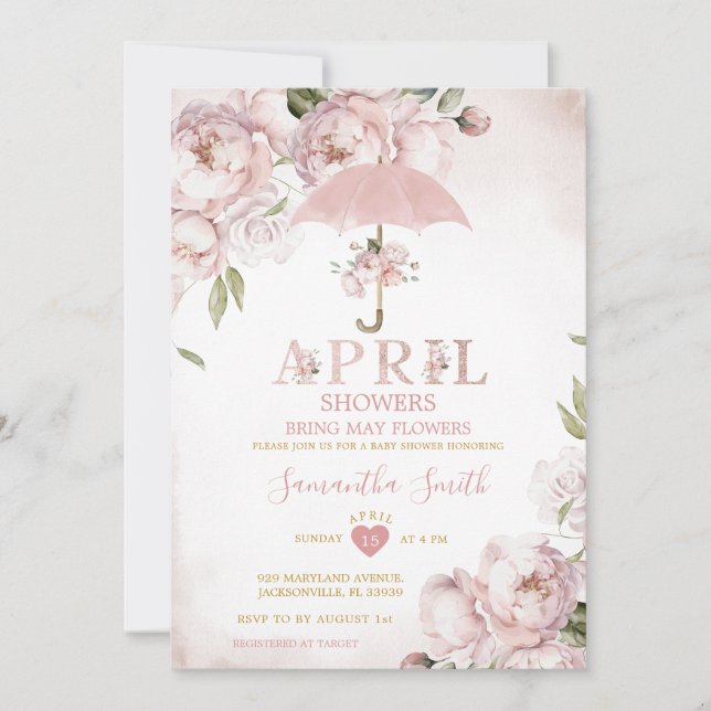 Invitation Parapluie rose Douches d'avril Apportent de mai Fl (Devant)