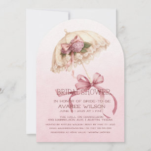 Invitation Parapluie rose et Fête des mariées de rubans
