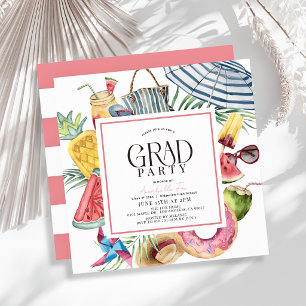 Invitation Parapluie Tropical Donut Rose été Graduation
