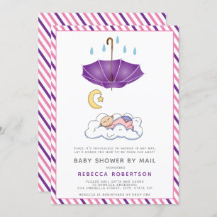 Invitation Parapluie violet, bébé endormi douche par mail