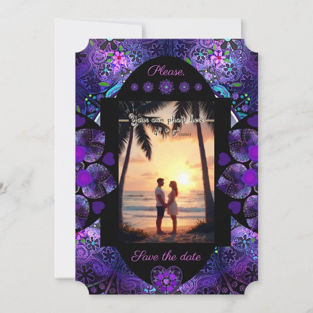 Invitation Parapluie violet & coeurs .7 (Devant)