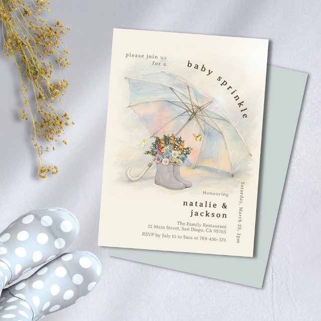 Invitation Parapluie Whimsical Aura Bottes florales Bébé saup (Whimsical Aura Umbrella Floral Boots Baby Sprinkle Invitation)