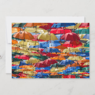 Invitation Parapluies colorées dans le ciel bleu orange rouge