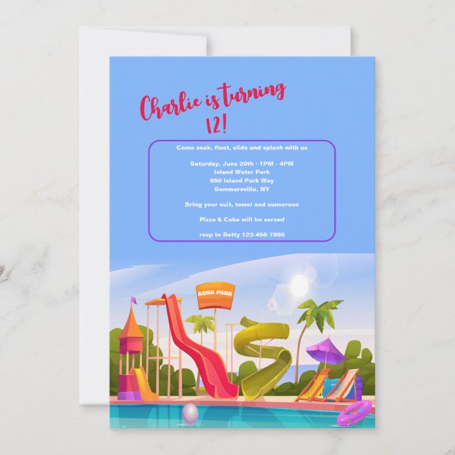 Invitation Parc aquatique (Devant)