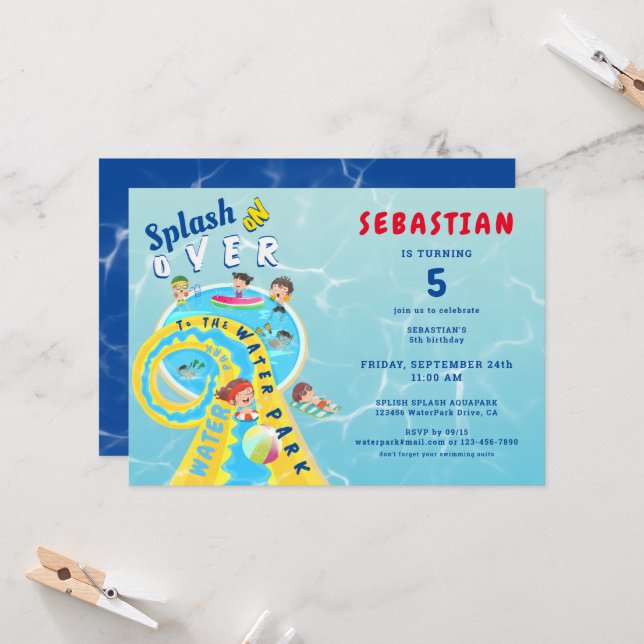 Invitation Parc aquatique Splash Waterslide Summer Birday Par (Devant/Arrière en situation)
