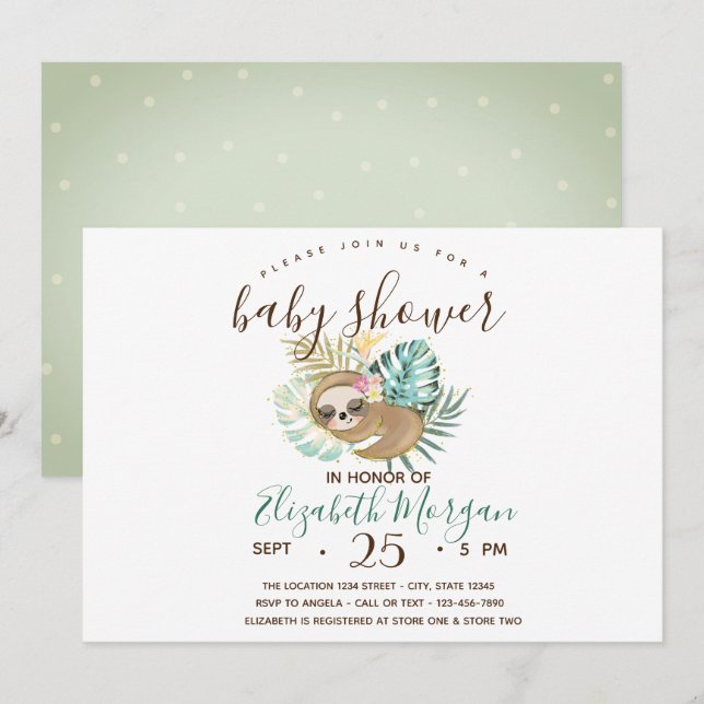 Invitation Parcelle, Palme, Baby shower Pois (Devant / Derrière)