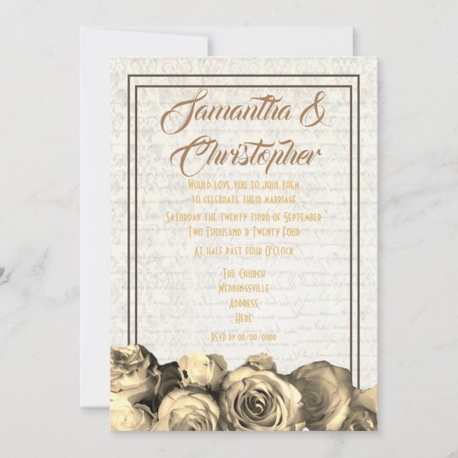 Invitation Parchemin de Sepia floral traditionnel mariage (Devant)