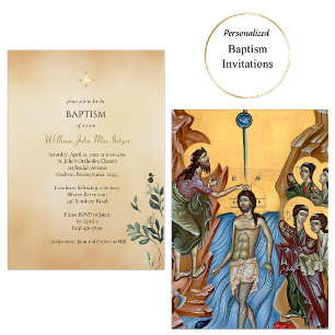 Invitation Parchemin Fantaisiste de Baptême Orthodoxe avec Ve