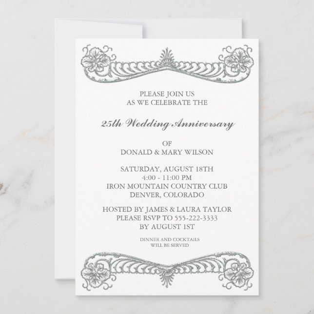 Invitation Parchemin Fleur d'Argent 25e Anniversaire de Maria (Devant)