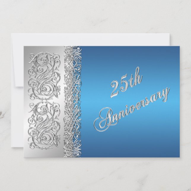Invitation Parchemins argentés ornés du 25e anniversaire avec (Devant)