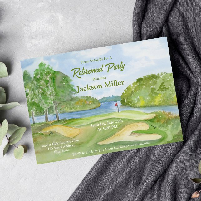 Invitation Parcours De Golf Aquarelle Avec Partie De Retraite (Créateur téléchargé)