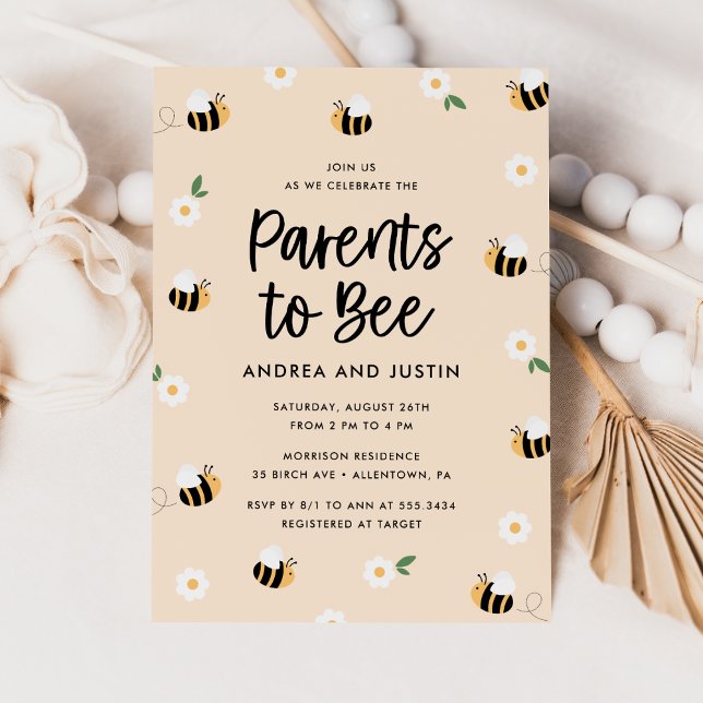 Invitation Parents à Bee Bumblebee Baby shower floral (Créateur téléchargé)