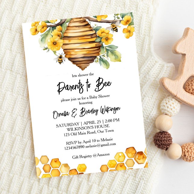Invitation Parents d'abeilles de printemps baby shower modèle (Parents to bee spring bee baby shower editable template invitation digital download bee hive yellow)