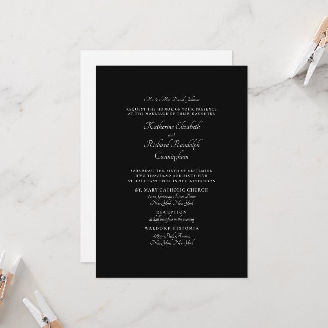 Invitation Parents Mariages noirs formels Deux sites Invitati (Devant/Arrière en situation)