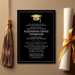 Invitation Parents minimalistes Noms Black Gold Graduation