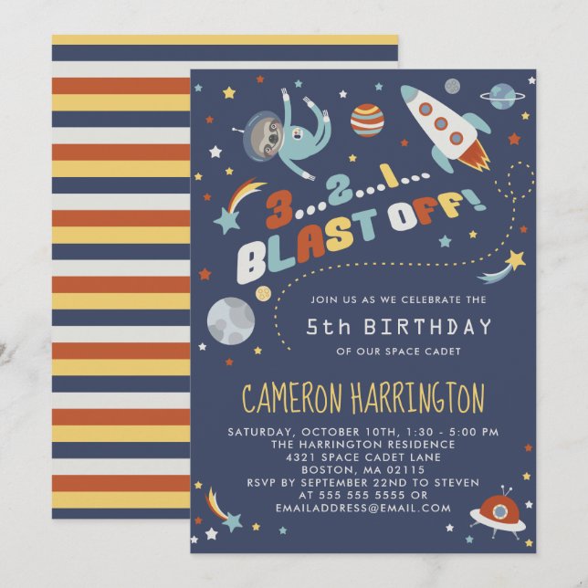 Invitation Paresse d'Astro - partie d'anniversaire de enfant (Devant / Derrière)