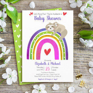 Invitation Paresseux Bohème Arc-en-ciel Baby Shower Moderne M