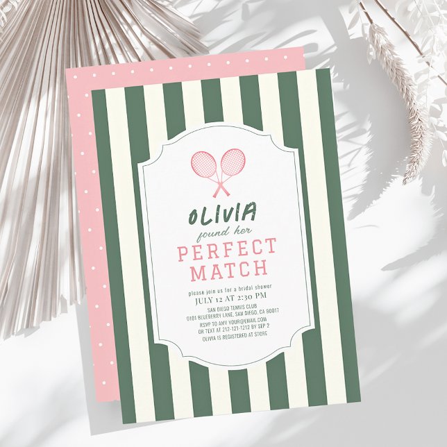 Invitation Parfait Match Tennis Green Stripes Fête des mariée (Créateur téléchargé)
